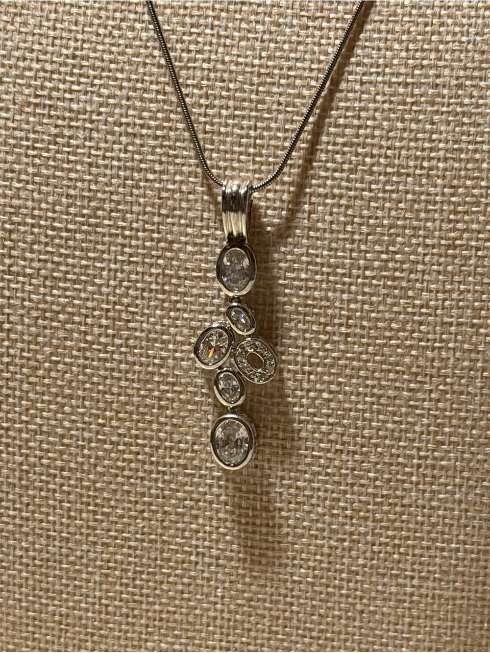 Vintage Lia Sophia “Melody” Silver Tone Cubic Zirconia Drop Pendant Necklace